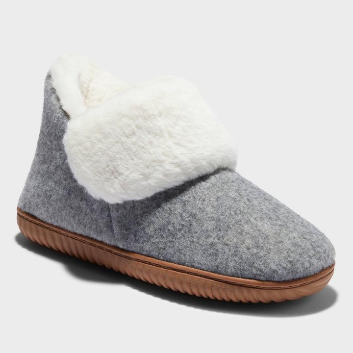 Women's Dluxe By Dearfoams Heidi Bootie Slippers - Gray