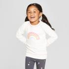 Toddler Girls' Long Sleeve Rainbow Sweatshirt - Cat & Jack Almond Cream 12m, Girl's, White