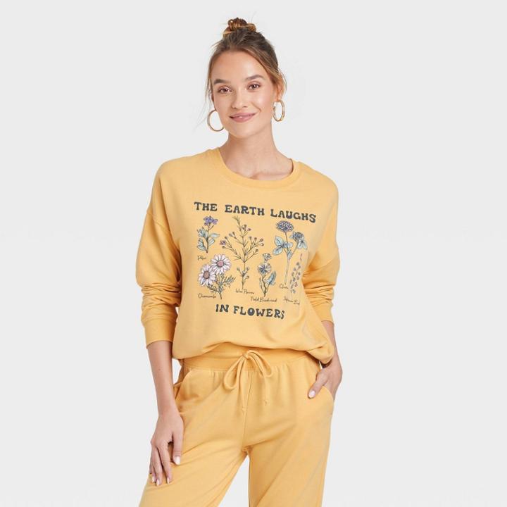 Zoe+liv Women's Earth Laughs Graphic Sweatshirt - Yellow