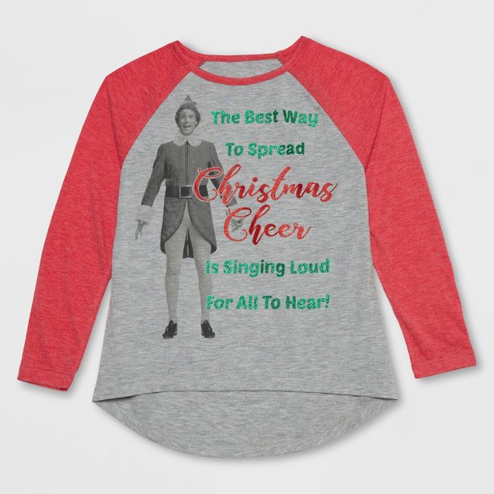 Plus Size Girls' Elf 3/4 Sleeve Graphic Raglan T-shirt - Heather Gray