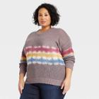 Women's Plus Size Round Neck Pullover Sweater - Knox Rose Gray Tie-dye