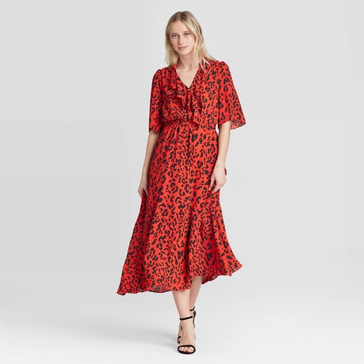 Women's Animal Print Elbow Sleeve Dress - Who What Wear Red
