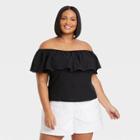 Women's Plus Size Ruffle Short Sleeve Off The Shoulder Top - Ava & Viv Black