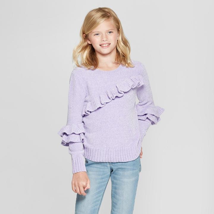 Girls' Ruffle Pullover Sweater - Cat & Jack Purple