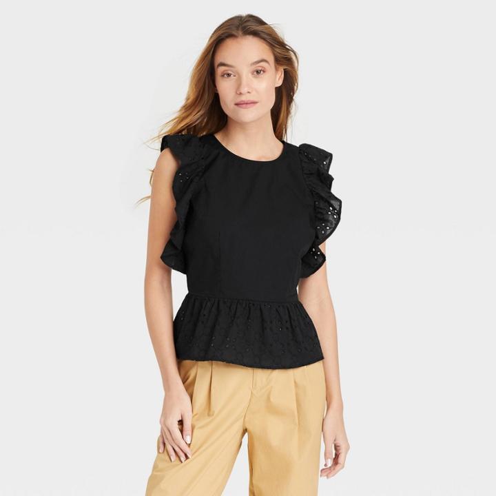 Women's Eyelet Tank Top - Who What Wear Black