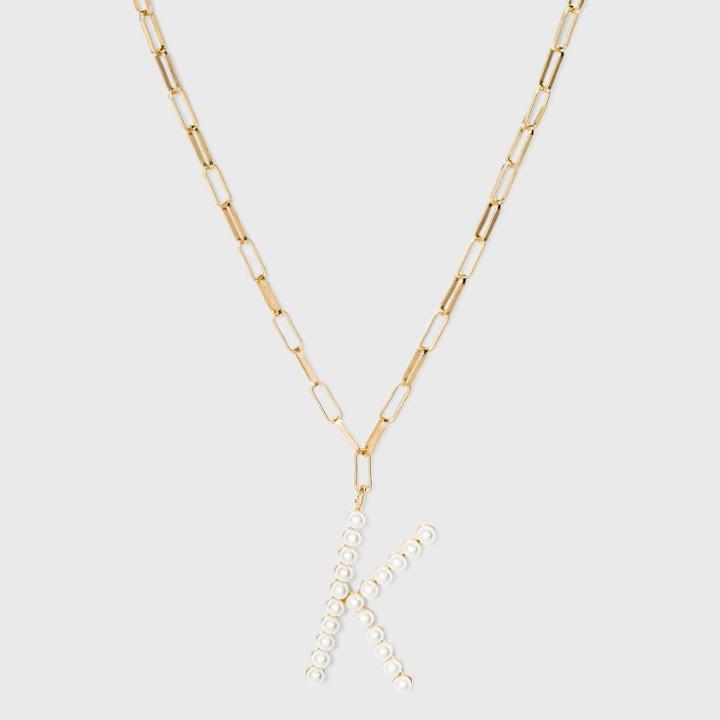Sugarfix By Baublebar Pearl Initial K Pendant Necklace - Pearl, White