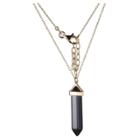 Prime Art & Jewel 18k Yellow Gold Plated Sterling Silver Genuine Black Agate Chakra Point Necklace - 18 + 2 Extender, Girl's