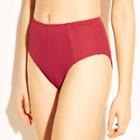 Women's Ribbed Texture High Waist Bikini Bottom - Xhilaration Deep Red