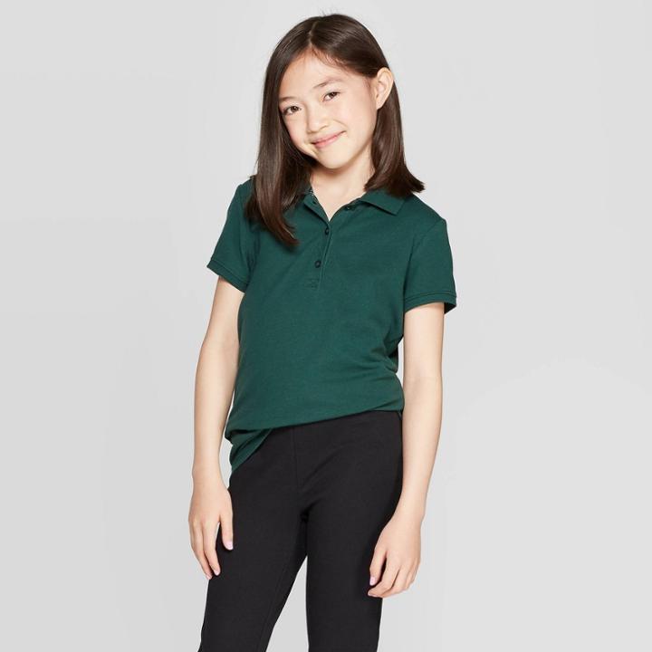 Girls' Short Sleeve Pique Uniform Polo Shirt - Cat & Jack Jungle Gym Green