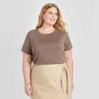 Women's Plus Size Short Sleeve Scoop Neck Sandwash T-shirt - Ava & Viv Brown X, Women's, Gray