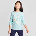 Girls' Long Sleeve Swans Graphic T-shirt - Cat & Jack Aqua Xs, Girl's, Blue