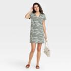 Women's Camo Print Short Sleeve T-shirt Dress - Universal Thread Green