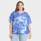 Women's Plus Size Tie-dye Short Sleeve Boxy T-shirt - Universal Thread Blue