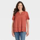 Women's Short Sleeve V-neck Eyelet Top - Knox Rose Rust