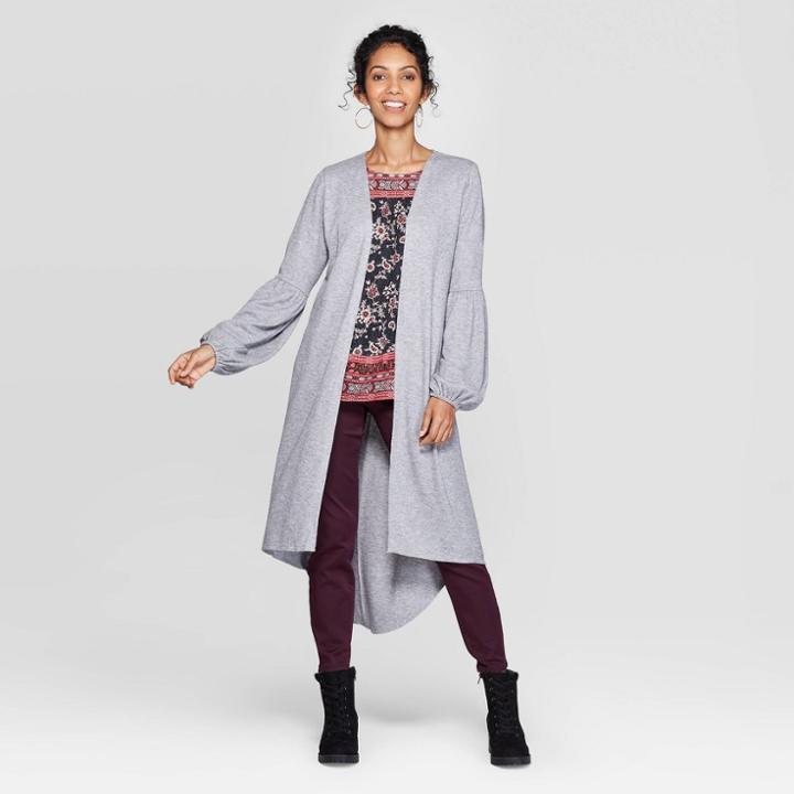 Women's Balloon Long Sleeve Open Cardigan - Knox Rose Gray