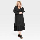 Women's Plus Size Long Sleeve Wrap Dress - Knox Rose Black