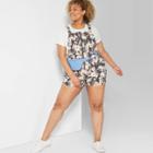 Target Women's Plus Size Floral Print Zip Front Denim Shortalls - Wild Fable Black