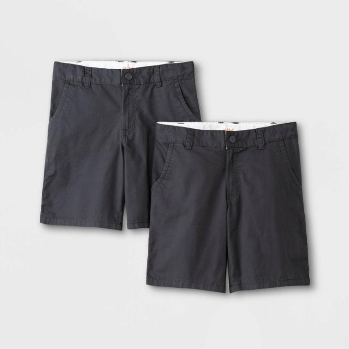 Boys' 2pk Flat Front Chino Shorts - Cat & Jack Charcoal Gray