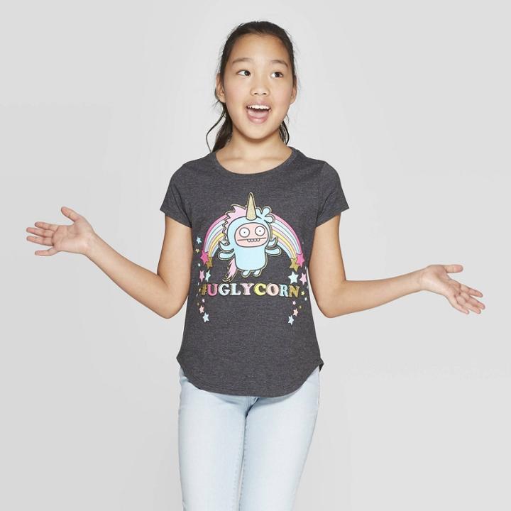 Hasbro Girls' Uglydolls Short Sleeve T-shirt - Charcoal Heather