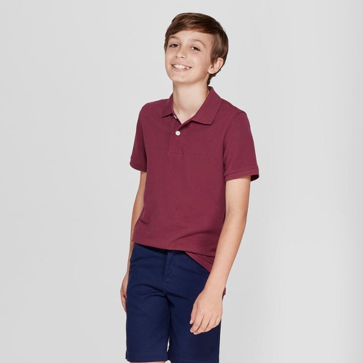 Boys' Short Sleeve Pique Uniform Polo Shirt - Cat & Jack Burgundy (red)
