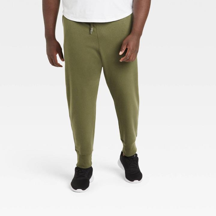 Men's Big & Tall Cotton Tapered Fleece Joggers - All In Motion Olive