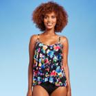Women's V-neck Angled Tiered Tankini Top - Aqua Green Multi Floral