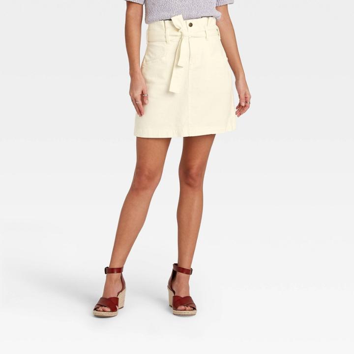 Women's High-rise Tie-waist Denim Mini Skirt - Universal Thread Ecru