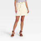 Women's High-rise Tie-waist Denim Mini Skirt - Universal Thread Ecru