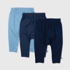 Honest Baby Baby Boys' 3pk Organic Cotton Cuff-less Harem Pants - Blue Newborn