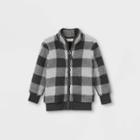 Toddler Boys' Buffalo Check Stand Collar Fleece Zip-up Sweatshirt - Cat & Jack Gray