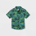 Toddler Boys' Dino Print Challis Woven Short Sleeve Button-down Shirt - Cat & Jack Blue