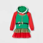 Well Worn Toddler Girls' Elf Ugly Christmas Sweater Tutu Dress - Green