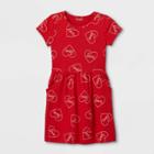 Girls' 'valentine's Day Love Heart' Printed Short Sleeve Knit Dress - Cat & Jack Red