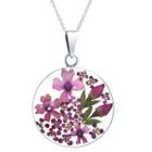 Distributed By Target Women's Sterling Silver Burgundy Pressed Flowers Small Round Pendant (18), Burgandian Wine