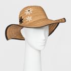Women's Embroidered Flower Floppy Hat - A New Day Natural, Neutral
