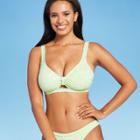 Juniors' Ribbed Knot-front Bralette Bikini Top - Xhilaration Bright Green Floral D/dd Cup