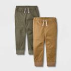 Toddler Boys' 2pk Solid Folded Woven Pull-on Jogger Pants - Cat & Jack Brown/olive Green