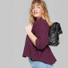 Women's Plus Size Plaid Long Sleeve Cropped Flannel Button-down Shirt - Wild Fable Red