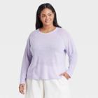 Women's Plus Size Long Sleeve Linen T-shirt - A New Day Purple