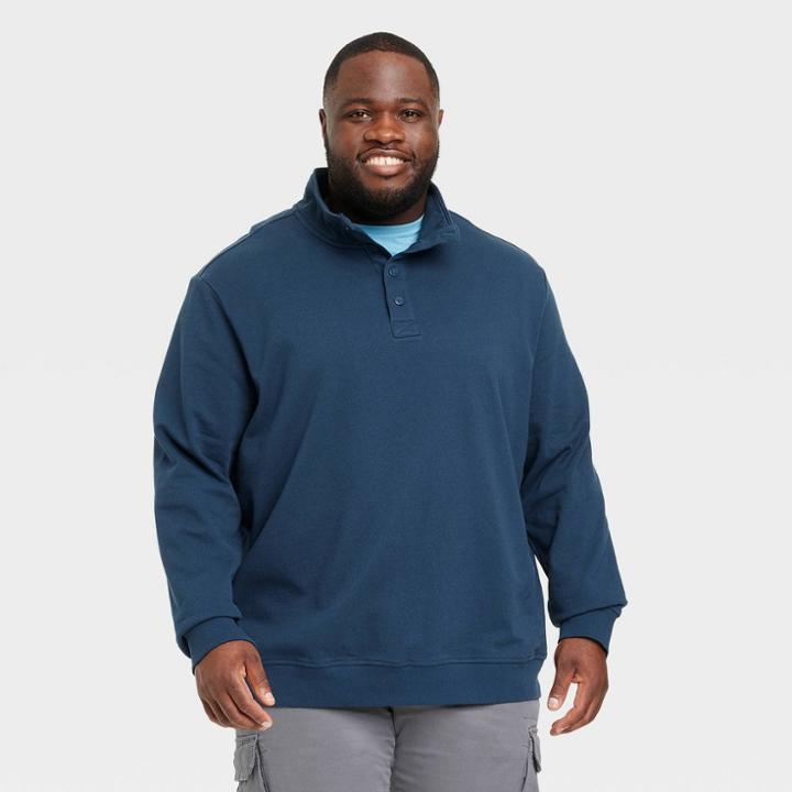 Men's Big & Tall Regular Fit High Neck Pullover Sweatshirt - Goodfellow & Co Navy Blue