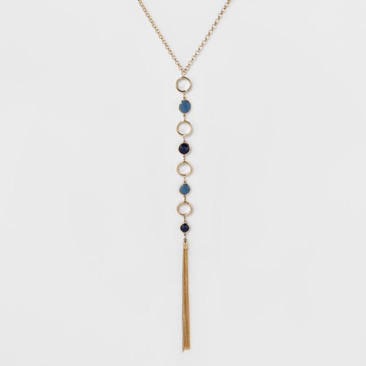 4 Open Circles, 4 Channels & Chain Tassel Long Necklace - A New Day Blue/gold