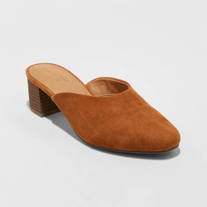 Women's Avianna Microsuede Stacked Heel Mule Pumps - Universal Thread Cognac 5, Women's, Red
