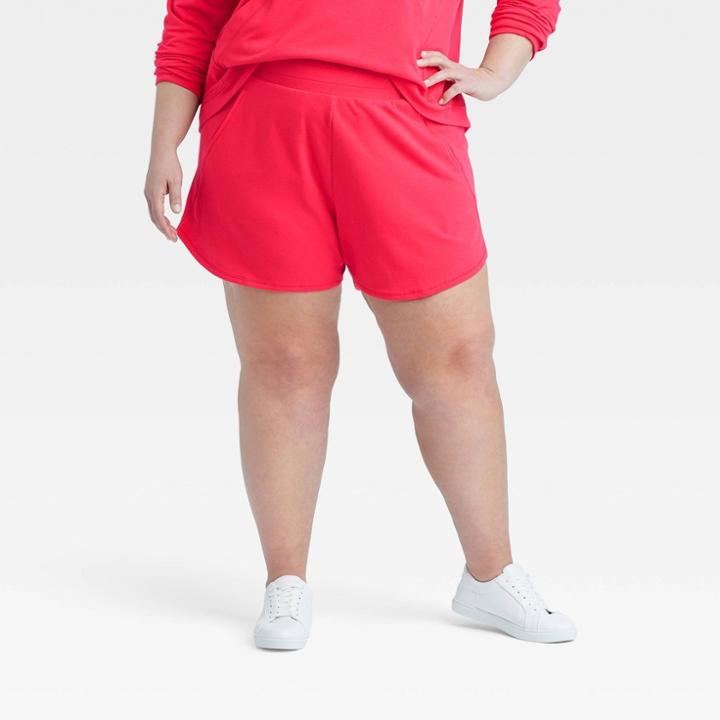 Women's Plus Size Mid-rise French Terry Shorts 4 - All In Motion Cherry Red