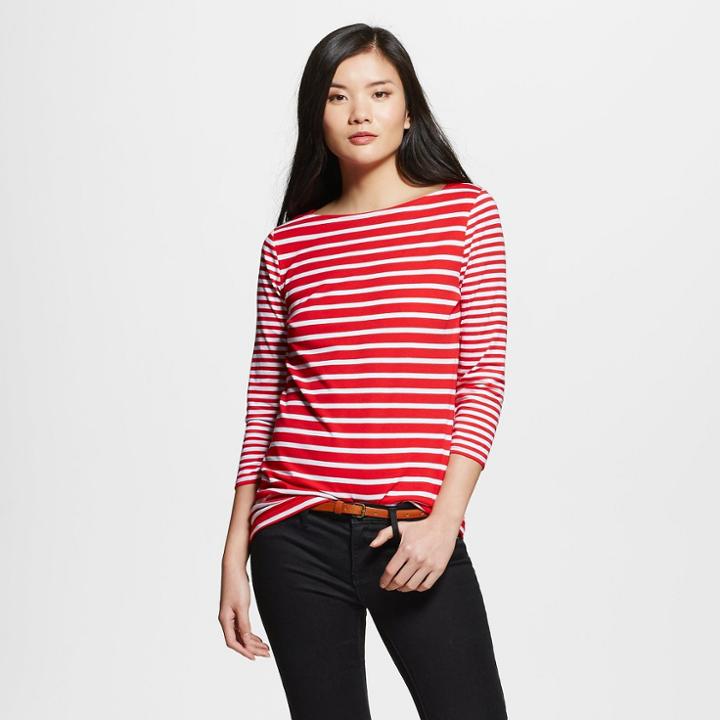Women's Striped Boatneck Tee Red/fresh White S - Merona, Dynamic Red