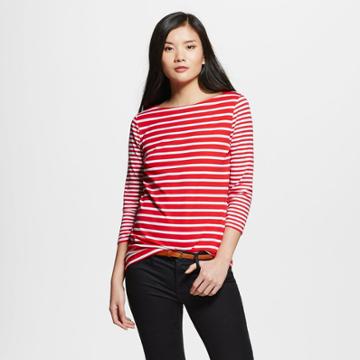 Women's Striped Boatneck Tee Red/fresh White S - Merona, Dynamic Red