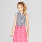 Girls' Gingham Tie Front Button-down - Cat & Jack Navy