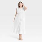 Women's Plus Size Sleeveless Smocked Waist Dress - A New Day White