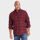Men's Tall Plaid Regular Fit Stretch Poplin Long Sleeve Button-down Shirt - Goodfellow & Co Berry Red