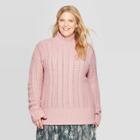 Women's Plus Size Long Sleeve Cable Turtleneck Sweater - Ava & Viv Blush
