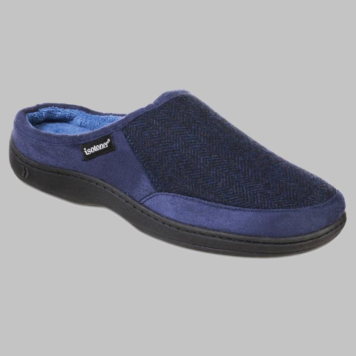 Isotoner Men's Herringbone Logan Hoodback Slippers - Navy Blue